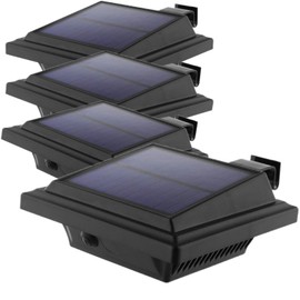 KEENZO Solar Powered Gutter Lights Waterproof Outdoor Dusk to Dawn 25 LED Deck Fence Wall Stair Step and Yard Cool/Warm White LED Eaves Garden Landscape Pathway (Warm White Light_4 PCS, Black)