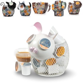 Made Easy Kit Coffee Pod Basket Organizer Practical Decoration - Compatible with Keurig K-Cup Pods & Capsules - Home Cafe Bar Decor Useful Kitchen Countertop Freestanding (Bunny White)