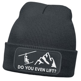 MoonWorks® Men's Beanie with Patch Knitted Hat with Saying Do You Even Lift Print Skiing Fitness Hat Men Dark Grey One Size, darkgray