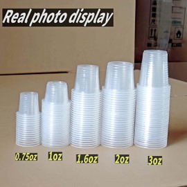 Cynohesta Bulk Mini Plastic Shot Glasses Disposable Small Cups，Clear Communion Cup for Sample Tasting,Little 1oz-1.5-2-3 Ounce Mouthwash Cups Tiny (200, 1OZ)