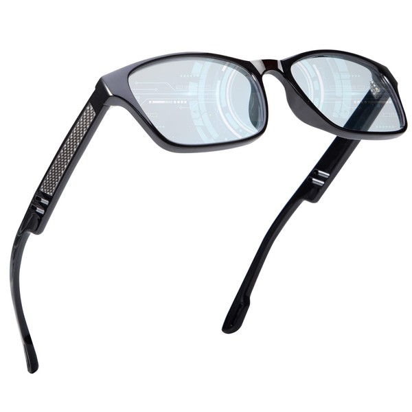 KALIYADI Blue Light Blocking Glasses, Date Glasses, Gaming Glasses, Computer Glasses, Anti-fog, A1 Bright Black Frame Silver Carbon Fiber Clear Sheet