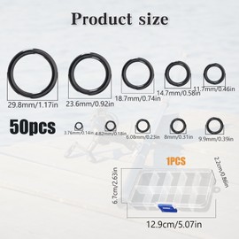 JINXIAN Pack of 50 Fishing Rod Ceramic Guide Rings 10 Sizes 3.8 mm - 29.8 mm Black Rod Rings Fishing Rod Eye Accessories with 1 Piece Transparent Box for Fishing Enthusiasts