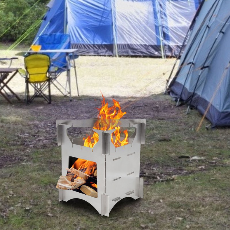 Portable Stainless Steel Folding Wood Burning Stove Mini Cooker for