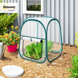 Outsunny Mini-Gartengewächshaus, Mini-Pop-up-Gewächshaus aus durchsichtigem PVC, Überwinterungszelt für drinnen oder draußen, für Gemüse, Pflanzen, Blumen, 70 x 70 x 80 cm