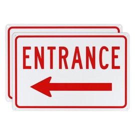 M METERXITY 2-Pack Left Arrow Entrance Sign 14x10 Inch Aluminum Reflective Enter Here Signs Rust Free Waterproof Entrance Signs for Business/Door[Red Letters On White Background]