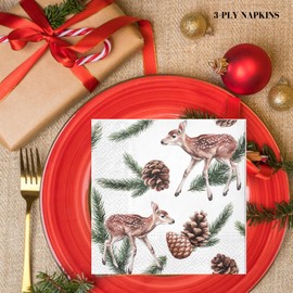 Keep Unique 20-ct 13x13 Christmas Paper Luncheon Decoupage Napkins, 3-Ply Servilletas Christmas Napkin for Art, Dinner and Party, Disposable Napkins Decor (Deers Cones)