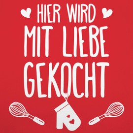 Shirtracer Apron with motif “Hier wird mit Liebe gekocht”, apron for adults. (X967 - Hobbyschürze - 80 Cm X 73 Cm (H X B) - Rot) - 1 Red Plain, size: 80 cm x 73 cm (H x B)