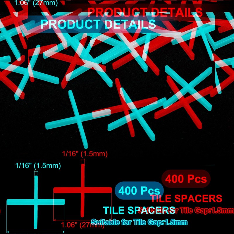 sourcing map 400Pcs Tile Spacers, 1.5mm 1/16" Thick Cross Shape