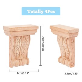 SUPERFINDINGS 4pcs Wooden Corbel 104x80mm European Unpainted Door Decor Natural Solid Wood Carved Onlay Applique Wood Carved Corner Onlay Corbels for Furniture Doors Bed Door Ornamental Decor