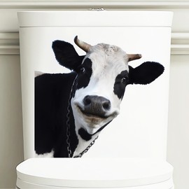 2 Sheets Milk Cow Head Toilet Stickers, sacinora Funny Animal Toilet Lid Decals Removable Vinyl Peel and Stick Wall Stickers for Bathroom Restroom WC Bathtubs Door Furniture Home Decorations