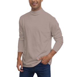 Mens Casual Mock Turtleneck T-Shirts Long Sleeve Thermal Stretchy Pullover Basic Lightweight Undershirt Sweater Tops Khaki