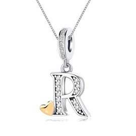 KunBead 18 inch Initial R Letter Gold Heart Alphabet Birthday Charm Pendant Necklace for Women