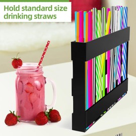 yiweiiwn Acrylic straw holder with double-sided tape, cabinet straw organizer, reusable glass straw storage box, suitable for cabinets and kitchen countertops(black)