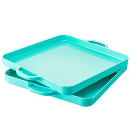 HSDT Square Serving Trays with Handles Melamine Turquoise 12.5x12.5 Inch Spill Proof Kitchen Eating Trays Set of 2 for Cafeteria Cafe Food Appeizer Dessert Snack Dinner Lunch Breakfast,TR13-02