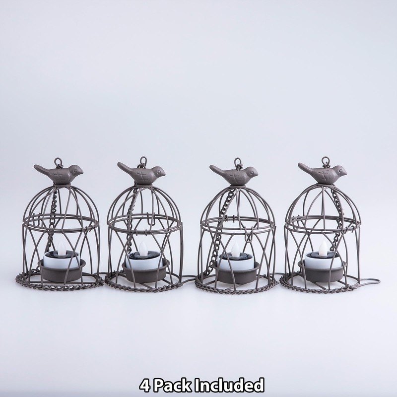 Solar Lanterns Outdoor Waterproof, Rust Iron Cage Candle Holder with