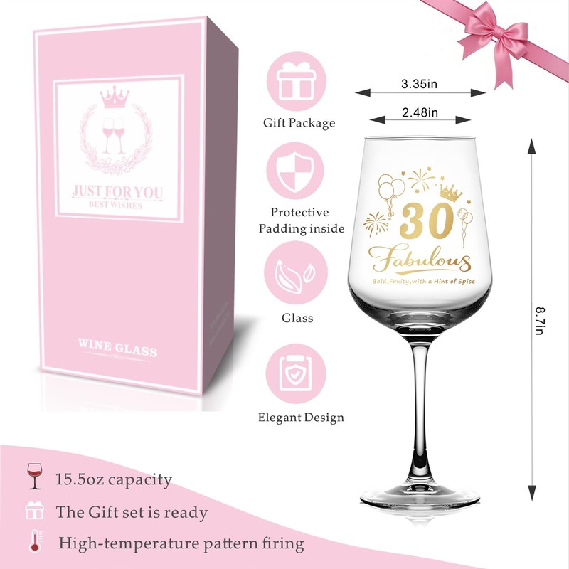 BAJIAOREN 30TH Birthday Gifts for Women Funny,Fabulous 30th Wine Glass
