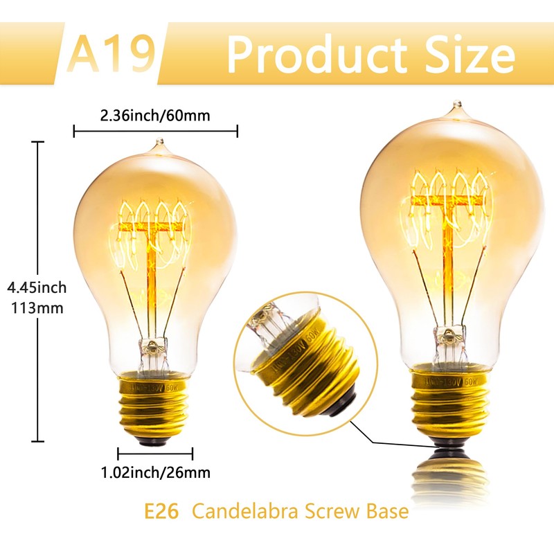 Sevici A19 Edison Light Bulb,E26 Incandescent Light Bulbs 60W Antique
