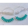 Teal Green Sea Glass Hoop Earrings, Sterling Silver, Gifts for