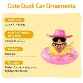 wonuu Car Rubber Duck Party Decoration, Sparkly Glitter Space cowboy hat Duck Car Dashboard Accessories With Mini Swim Ring Scarf and Sunglasses, A_pink sparkly glitter hat horizontal sacrf