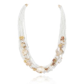 Firstmeet Stylish Multi-Layer Beaded Shell Necklace Beach Vacations Perfect Accessory for Women(XL-1255-White)