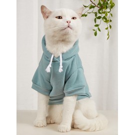 QWINEE 2pc Basic Dog Hoodie, Dog Warm Jacket, Cat Apparel, Dog Shirt, Dog Clothes for Puppy Kitten Small Medium Dogs Cats Grey and Cadet Blue L