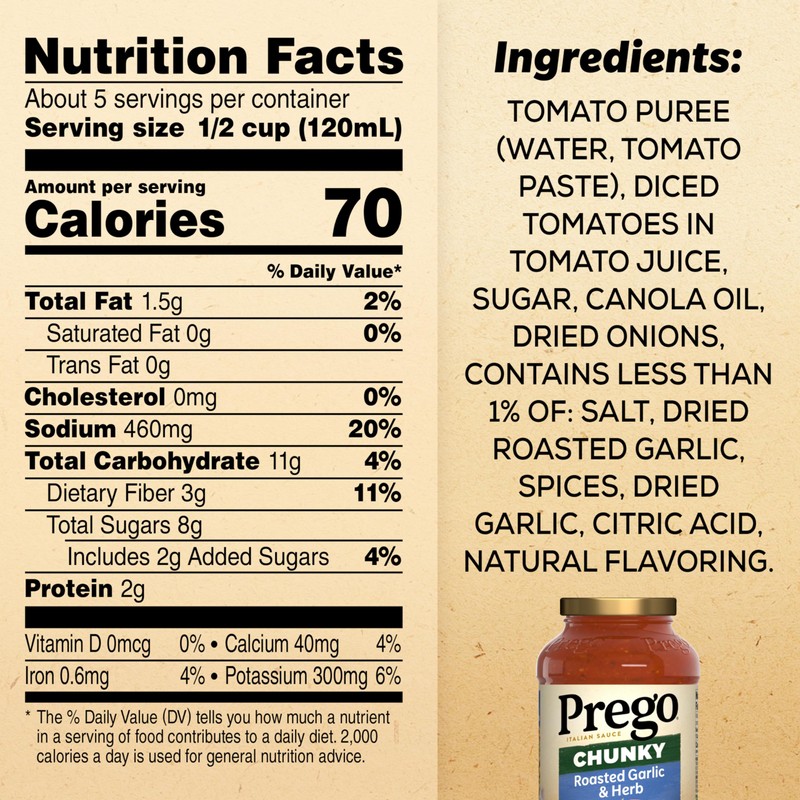 Prego Chunky Roasted Garlic and Herb Pasta Sauce, 23.75 oz