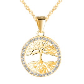 CONILOK Women's Tree of Life Necklace 925 Silver with Pendant Zircon Old Plants Necklaces for Women Girls Fashion Jewellery Gift for Her Wife Girlfriend Mum, Silver 925 Zircon