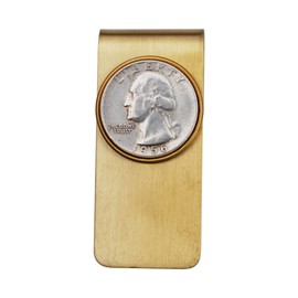 US 1956 Washington Quarter 90% Silver 25 Cent Coin Solid Brass Money Clip New - High Quality - Original Color without Any Plating