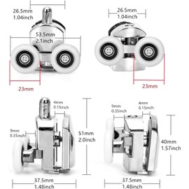 Curved Shower Door Rollers, Shower Glass Door Rollers, 23mm Replacement Shower Door Rollers, Shower Rollers for Curved Bathroom Doors (2 Upper Wheels + 2 Lower Wheels - 23mm, 4 Pack)