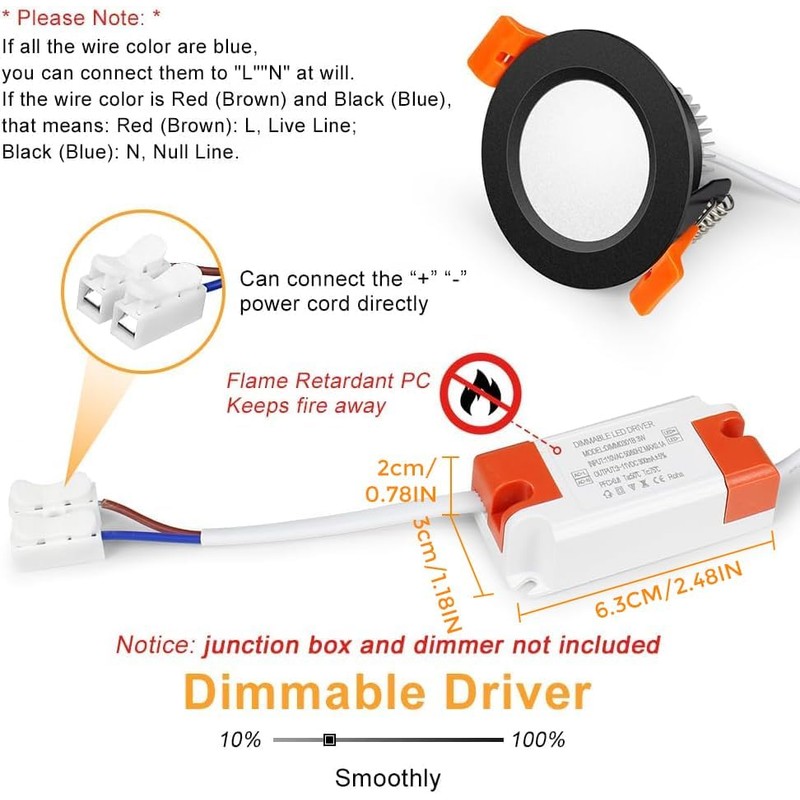 2 Inch LED Downlight, 3W Recessed Lighting Dimmable Ceiling Light