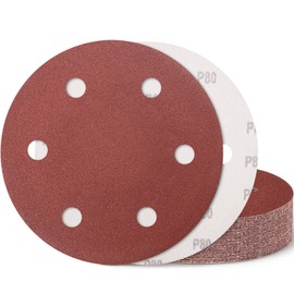 9 Inch 6 Hole Sanding Disc, GOH DODD 80 Grit 15 Pieces Hook and Loop Sandpaper Aluminum Oxide Sanding Pads Sand Paper for Drywall Sander Wood Metal Glass Plastic Leather Rubber