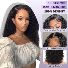 ManeMajesty 14 Inch Deep Curly Wigs Human Hair 13x2 Lace Front Wig with Pre Plucked180 Density with Baby Hair, Jerry Curly Beginner-Friendly Glueless Wig for Black Women Natural Black