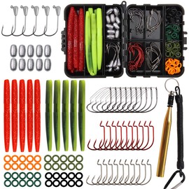 Wacky Rig Fishing Worm Kit, Wacky Soft Bait Weedless Hook Jig Head Hook O-Rings Wacky Rig Tool Fishing Lures Tackle Box Kit