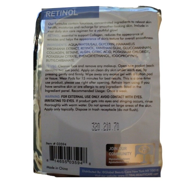 Global Beauty Care RETINOL HYDROGEL 4 Pair..under-ey