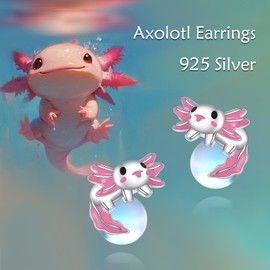 Axolotl Earrings 925 Sterling Silver Moonstone Axolotl Stud Earrings Cute Animal Jewellery for Women Mom
