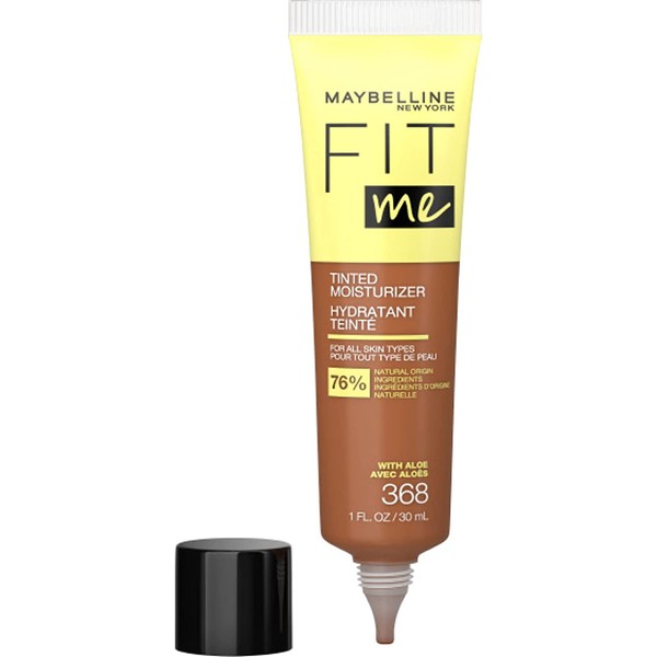 Maybelline Fit Me Tinted Moisturizer, Fresh Feel, Natural Coverage, 12H Hydration, Evens Skin Tone, Conceals Imperfections, for All Skin Tones and Skin Types, 368, 1 fl. oz.