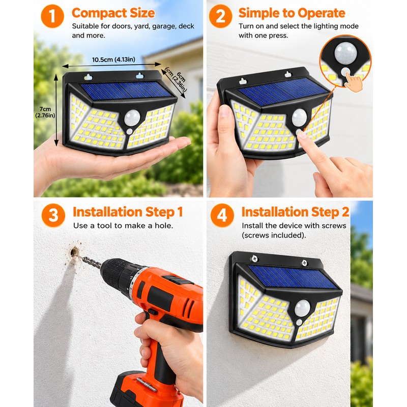 100 LED Solar Wall Light for Outdoor Lighting – Motion