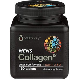 Youtheory, Colágeno para hombre tipo 1 2 3, 160 tabletas                                                                                              