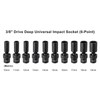 CASOMAN 10 PCS 3/8" Drive Deep Standard Universal Impact Socket