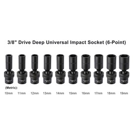 CASOMAN 10 PCS 3/8" Drive Deep Standard Universal Impact Socket Set, 6 Point, CR-MO, Metric,10-19mm