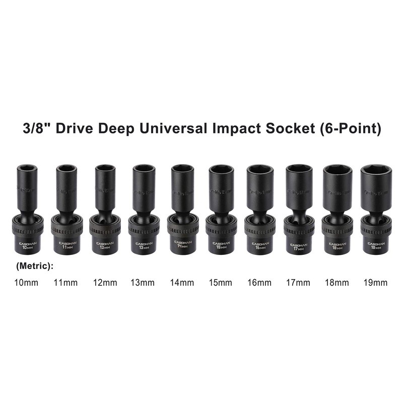CASOMAN 10 PCS 3/8" Drive Deep Standard Universal Impact Socket