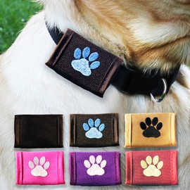 Dapper Dog Pet Tag Silencer and AirTag Holder - Ballistic Nylon (Black with Blue Paw Print)