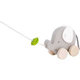 Goki 54866 Tow Toy Elephant with Leaf Baby Dolls, Colourful