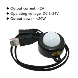 Mini LED PIR Motion Sensor Switch, DC 5-24V 2A Infrared Activated LED Switch Controller with USB Couple Cable for LED Strips Lights