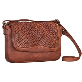 STILORD 'Ria' Retro Shoulder Bag Women's Small Leather Bag Vintage with Braided Flap Made of Genuine Leather Handbag for Hanging Women Crossbody Bag Shoulder Bag, Albi - Washed - Cognac, S
