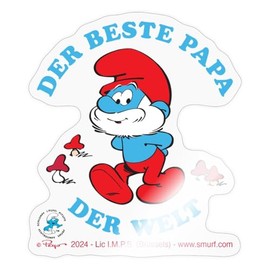 Spreadshirt Smurfs Design with Saying "Der Beste Papa Der Welt" Sticker Max. 10 x 10 cm, 10 x 10 cm, Transparent Glossy