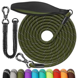 Aystkniet Bungee Recall Lead for Dogs, 3 m, 5 m, 9 m, 10 m, 15 m, 20 m, 30 m, Shock-Absorbing Dog Lead with Padded Handle, Reflective Threads, Lockable Hook for Medium Large Dogs
