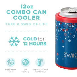 Swig Life Standard Can Cooler, 12oz Insulated Bottle & Can Holder, Stainless Steel Cooler, Covers for Standard 12 oz Beer Bottles, Beach Accessories for Women (Star Burst)