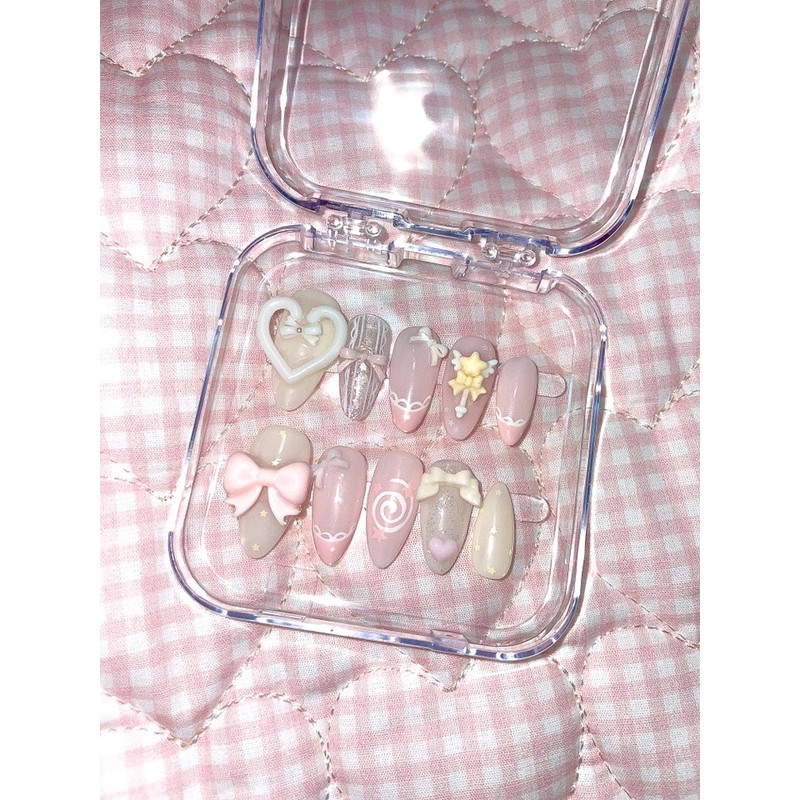 Pink Vanilla Ice Handmade Nail Tips - Long Oval /