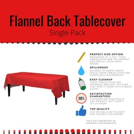 Exquisite Flannel Backed Vinyl Tablecloths, Solid Color Premium Quality Waterproof Table Cover (54 Inch. X 108 Inch., Red)